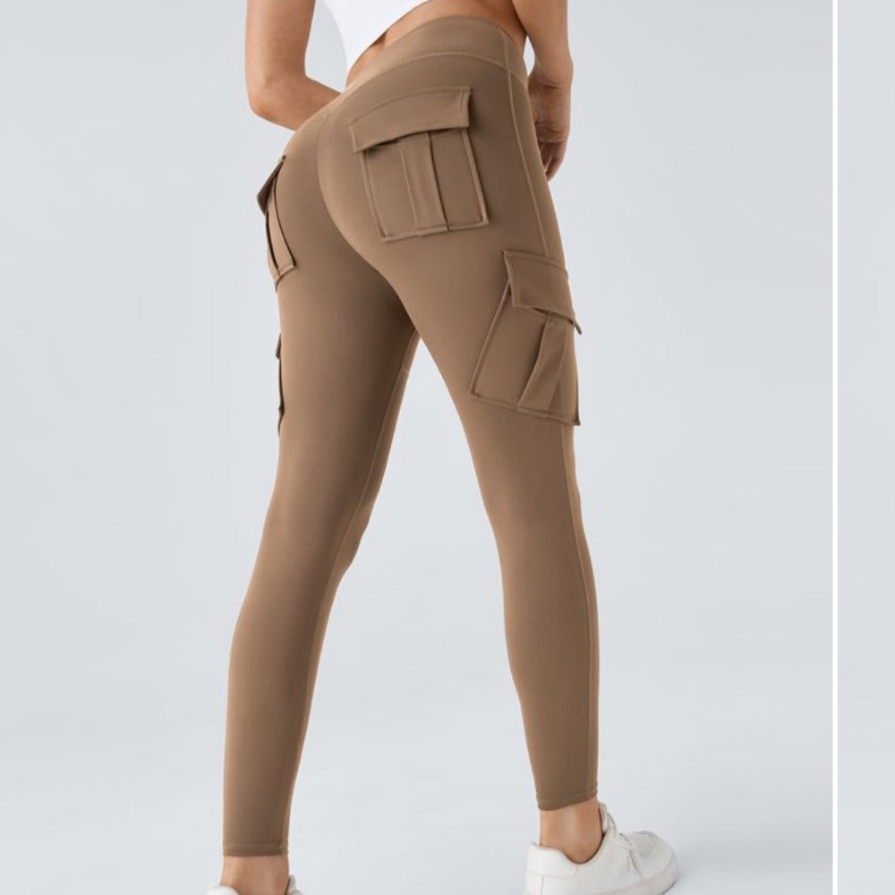 HALARA High Waisted Cargo Pocket Skinny Yoga Leggings burro brown M